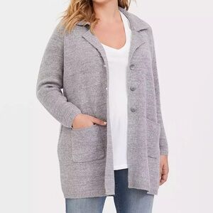 Torrid Gray Button-Up Longline Sweater Coat w/ Pockets - Plus Size 1 - EUC